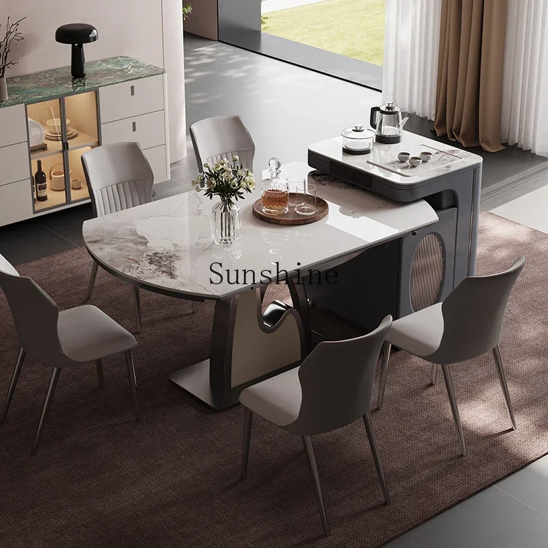 

Rock slab island dining table retractable folding modern round rice table and chair combination