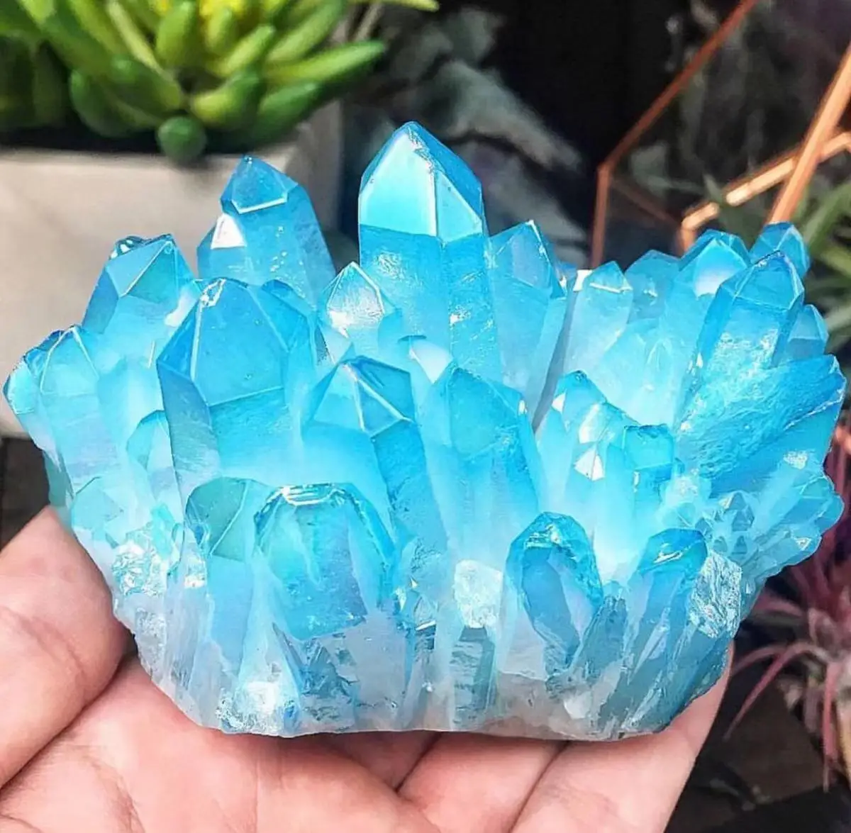 

Natural Aqua Aura Crystal Cluster Original Rock Blue Electroplsted Specimen Reiki Stone Gift Modern Home Decoration