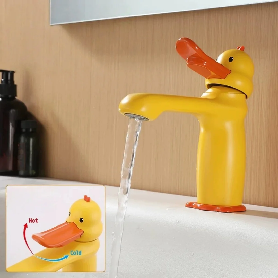 Yellow Bathroom Faucet Duck Basin Faucet Hot and Cold Sink Faucet Brass Faucet Pink Lavotory Faucet Sink Water Crane