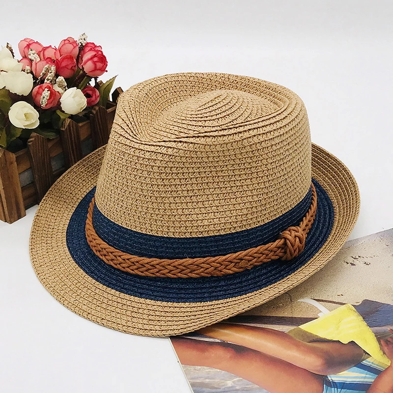 

GEMVIE Summer Jazz Hat for Women Men Short Brim Straw Hats Sun Beach Panama Trilby Hat