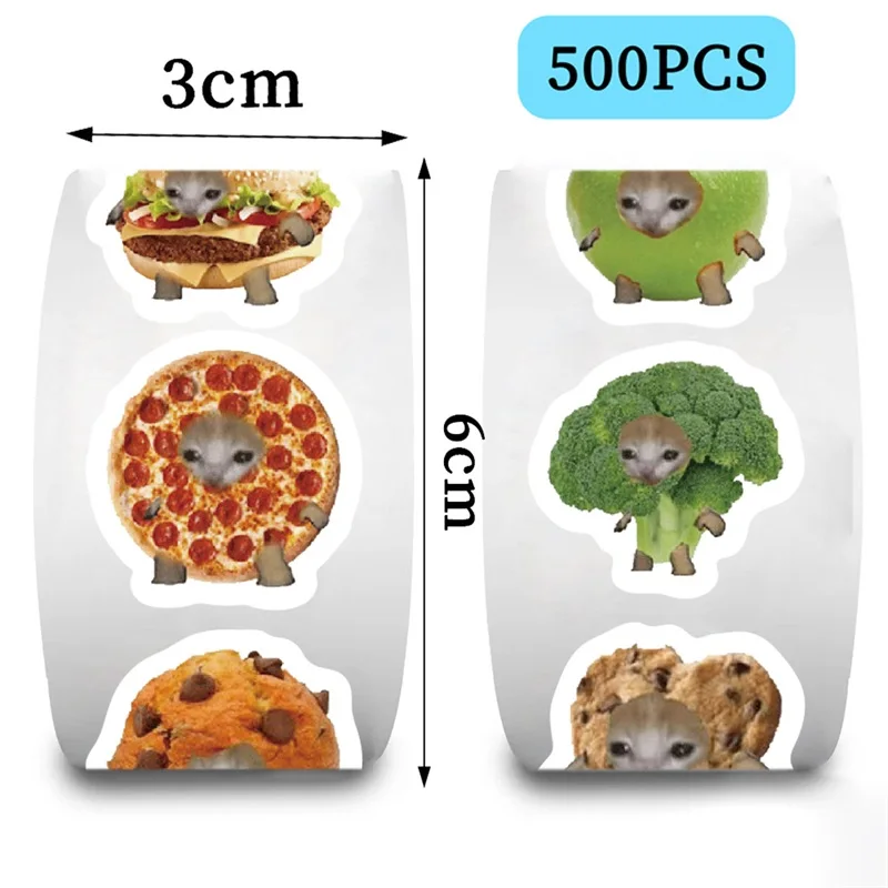 500PCS Cute Food Cat Paper Labels Thank You Sticker Sealing Decoration Scrapbooking Stationery Hand Accounting Supplies for Kids