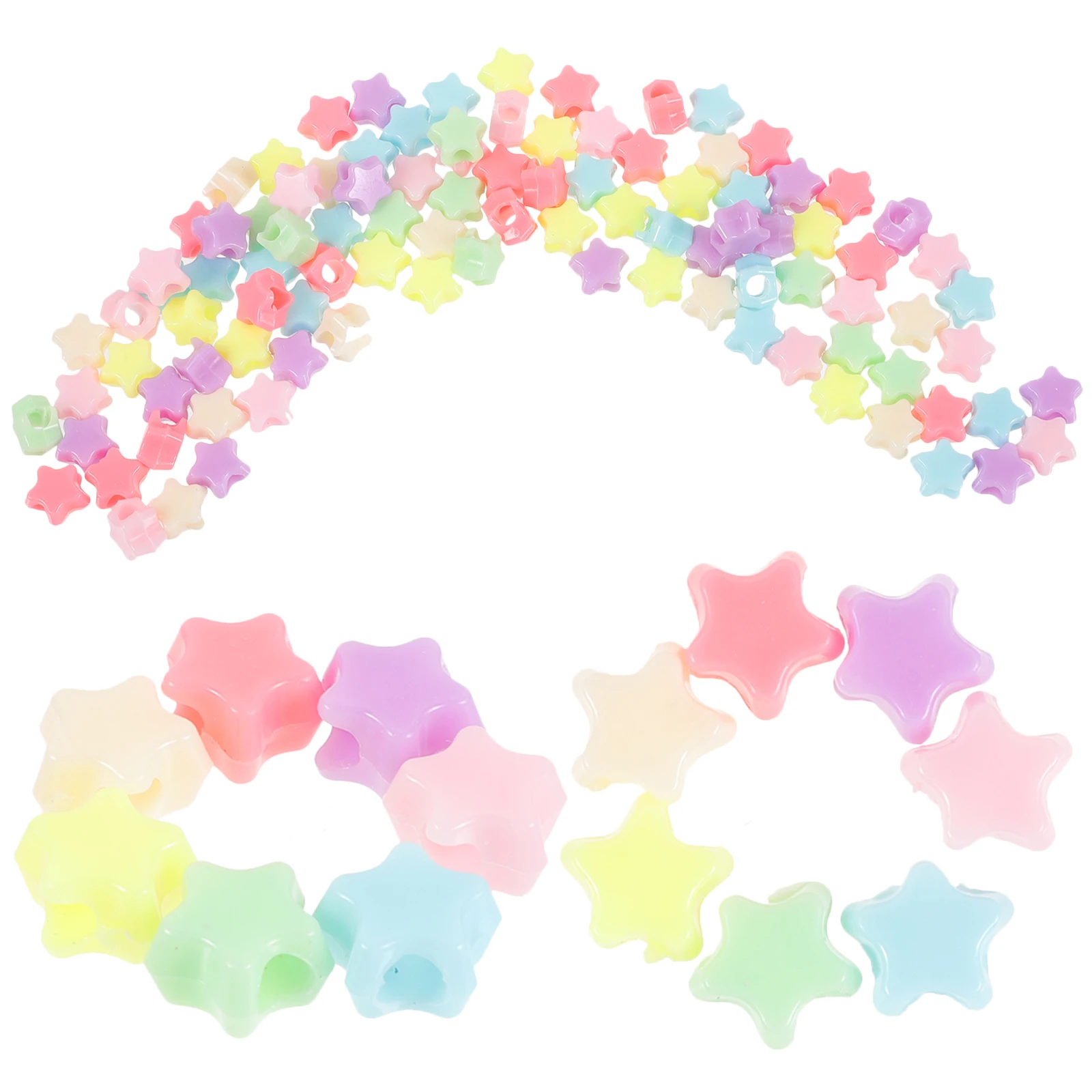 

500 Pcs Large Hole Star Shaped Beads Rainbow Color Smooth Surface DIY Crafts Plastic Necklace Bracelet Jewelry Making Supplies