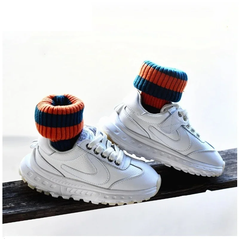 Baskets en cuir de vachette véritable pour enfants, chaussures de sport décontractées pour garçons, haute qualité, étudiant, printemps, automne