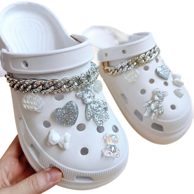 سحر الأحذية ل Crocs DIY الكرتون لطيف كريستال الدب سلسلة الأحذية الزينة اكسسوارات سحر ل قباقيب حقيبة الشرائح الصنادل