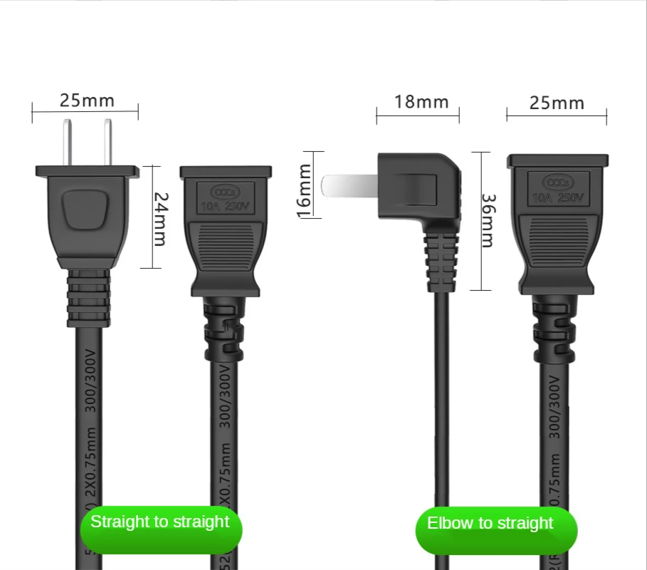 Spina doppia in rame puro prolunga cavo di alimentazione nero gomito 90 gradi doppio pin doppio nucleo TV prolunga di alimentazione