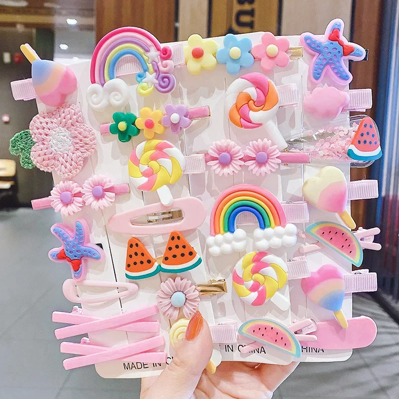 

14pcs/Set Children Cute Cartoon Flower Fruit Rubber Bands Hairpins Girls Lovely Hair Clips Kids Hair Bands Hair Accessories Gift