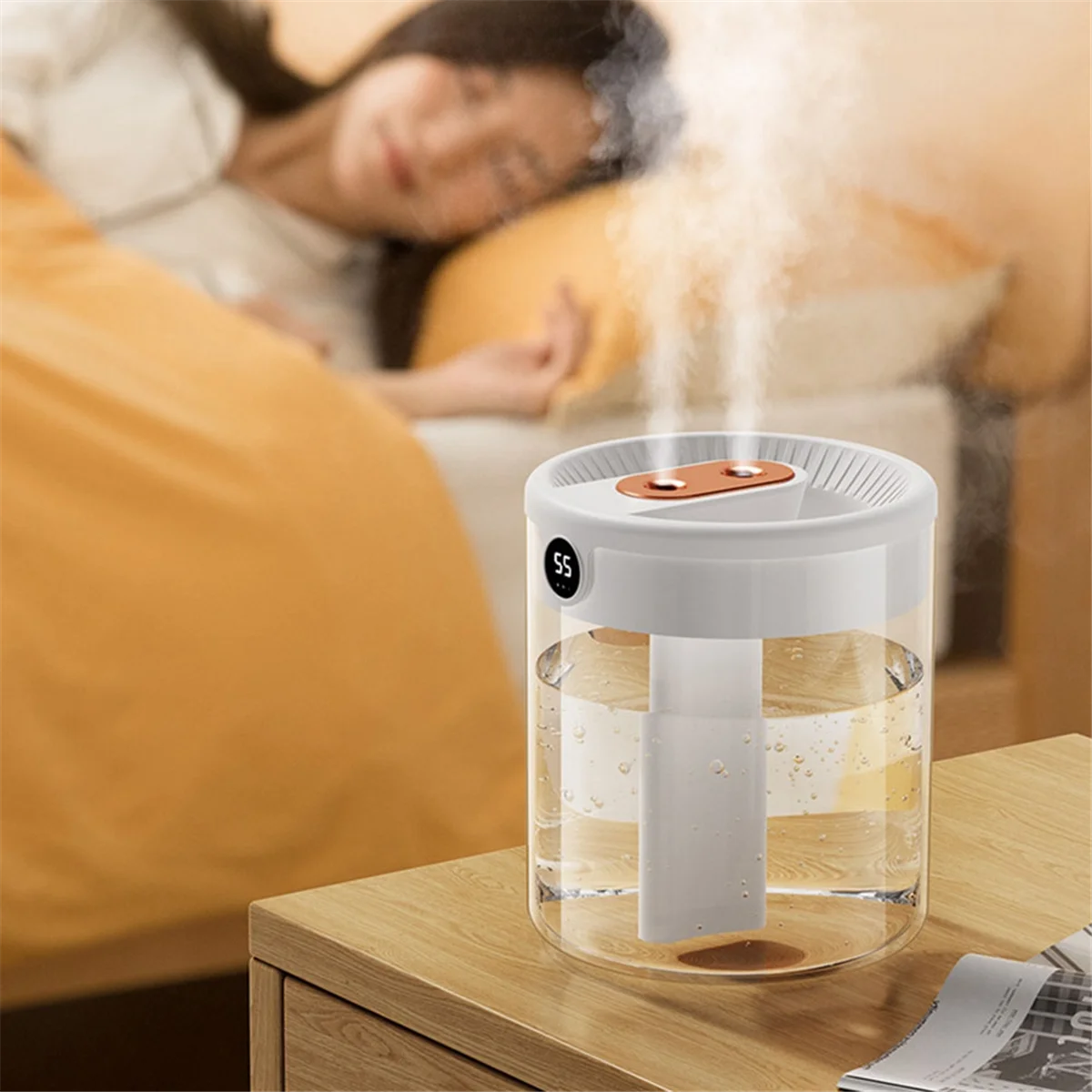 H2O Air Humidifier 2L Capacity Double Nozzle with LCD Humidity Display Essential Oil Diffuser Portable image 4
