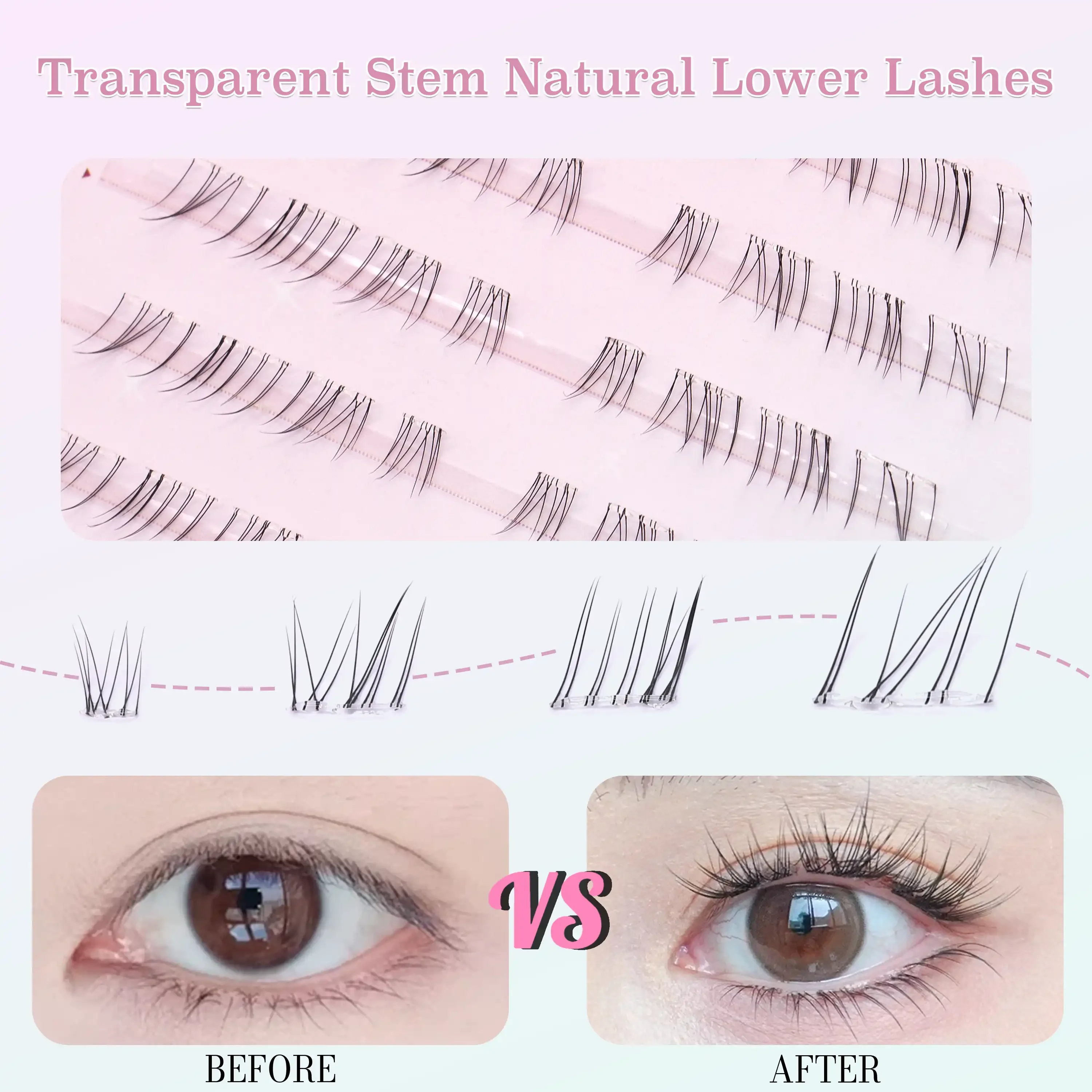 Groothandel hoge kwaliteit handgemaakte doe-het-zelf zelfklevende pre-on mix lengte onderste wimperverlenging met pincet make-up gereedschap lijmvrij