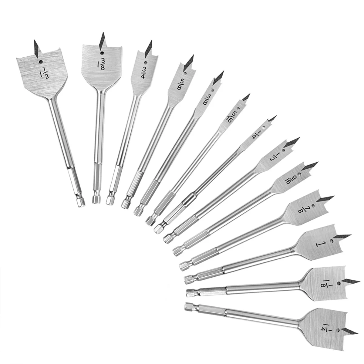 

13x Spade Drill Bit Sets,Alloy Steel Paddle Flat Bit with Quick Change Shank, Flat Wood Hole Cutter 1/4inch to 1-1/2inch