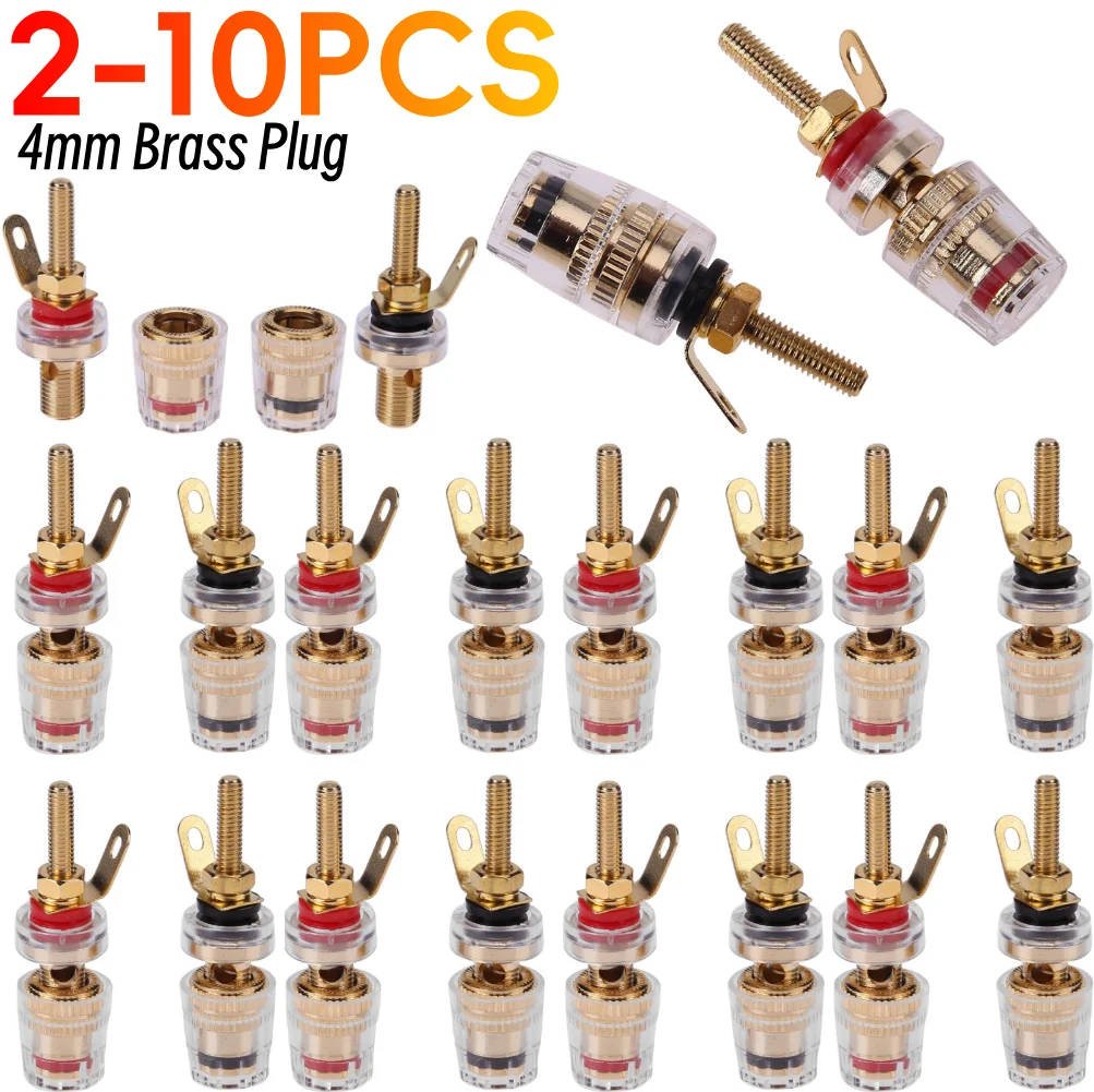 2-10PCS Brass Speaker Plug Speaker Amplifier Terminal Binding Post Terminal Sound Panel Speaker Base 4mm Gold Plated Plug
