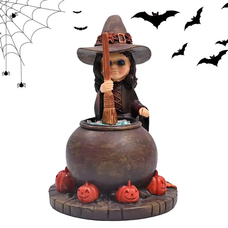 Witch Figurine Halloween Witch Figurines Halloween Witch Fire Burn Cauldron Figurine Table Centerpieces Home Decor Halloween