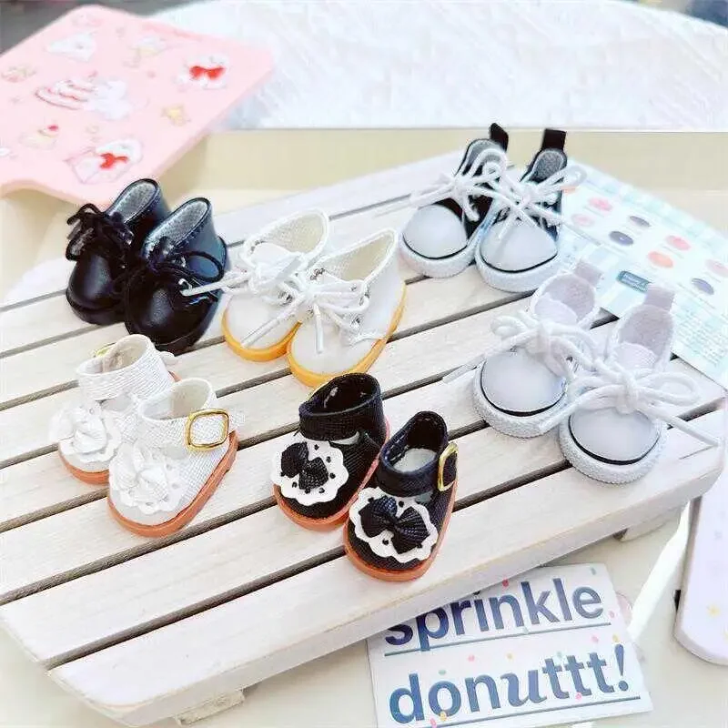 10Cm Cotton Doll Shoes for 17cm Labubu Pink and White Black Princess Small Leather Shoes Plush Toy Accessories Baby Shoes