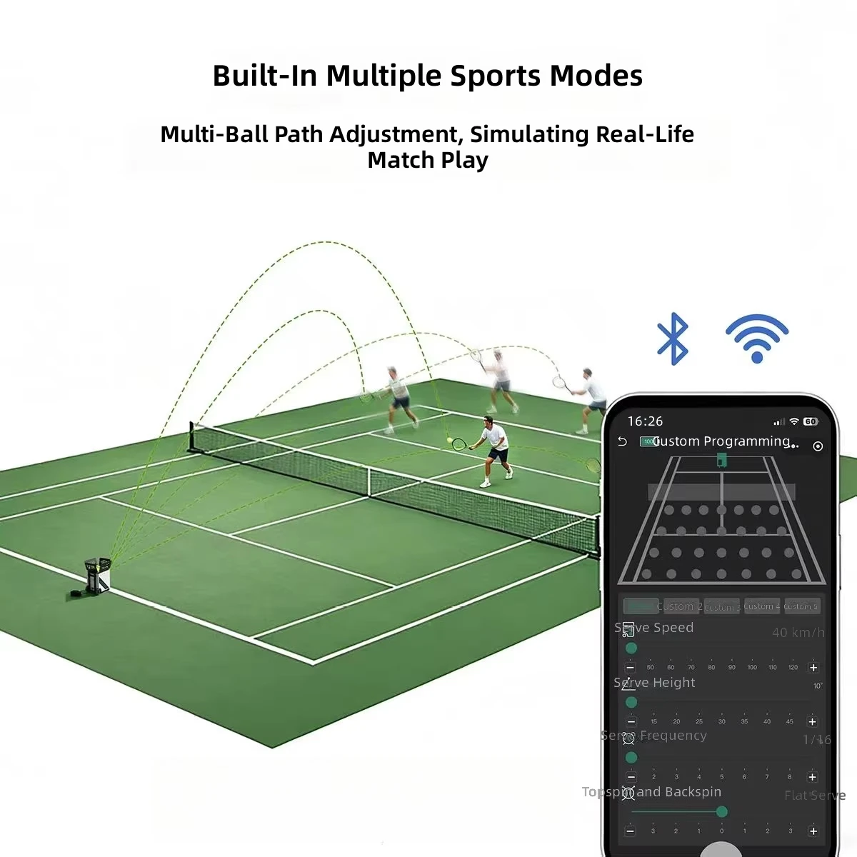 Smart Portable Tennis Machine | Single/Multiplayer AI Robot Training Equipment, 120 Ball Capacity