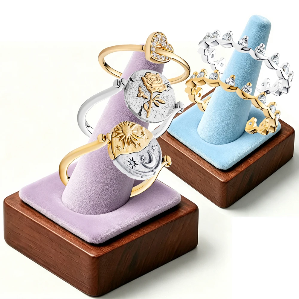 2026 New 925 Silver Heart Shaped Sparkling Crown Women's Rose Sun Moon Medal Ring Display Tool Exquisite DIY Charm Jewelry