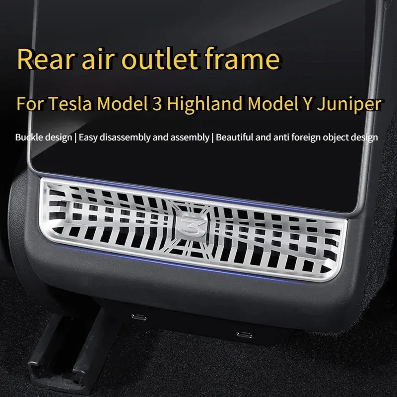 Hintere Luftauslassabdeckung für Tesla Model 3 Highland Model Y/YL Juniper Edelstahl Staubschutzabdeckung Innenraum-Zubehör – Detail 1