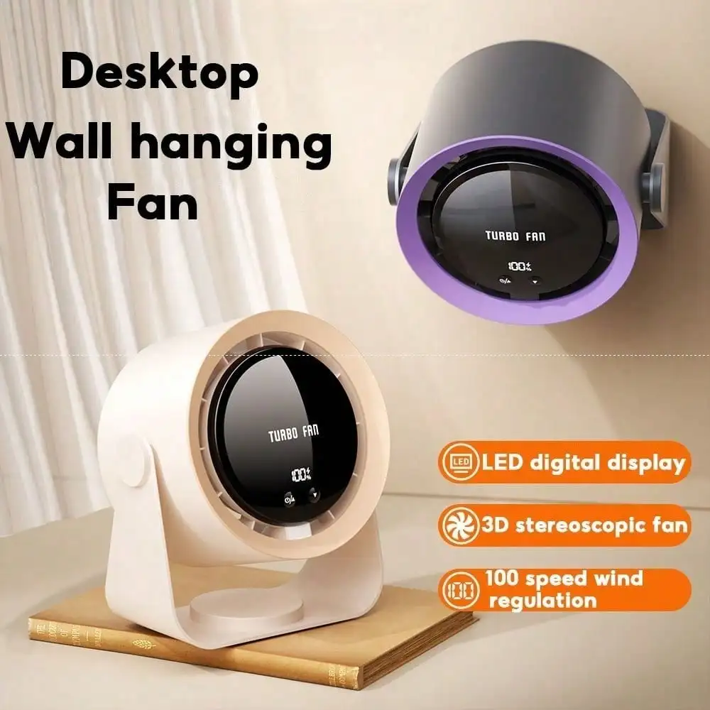 

S400 Turbo Fan 100 Speed High-Speed Small Desktop Fan USB Digital Display Wall Mounted Electric Air Circulation Fan