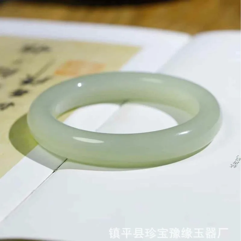 Natural Hetian , Green-White , Translucent, Oval-Shaped Bracelet, Qinghai , Genuine Circular Jade