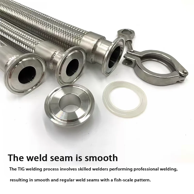 

1.5" 2" Tri Clamp x 19/25/32/38/45mm Pipe OD 304 Stainless Steel Braided Soft Tube Bellow 500 700 1000 1500 2000mm