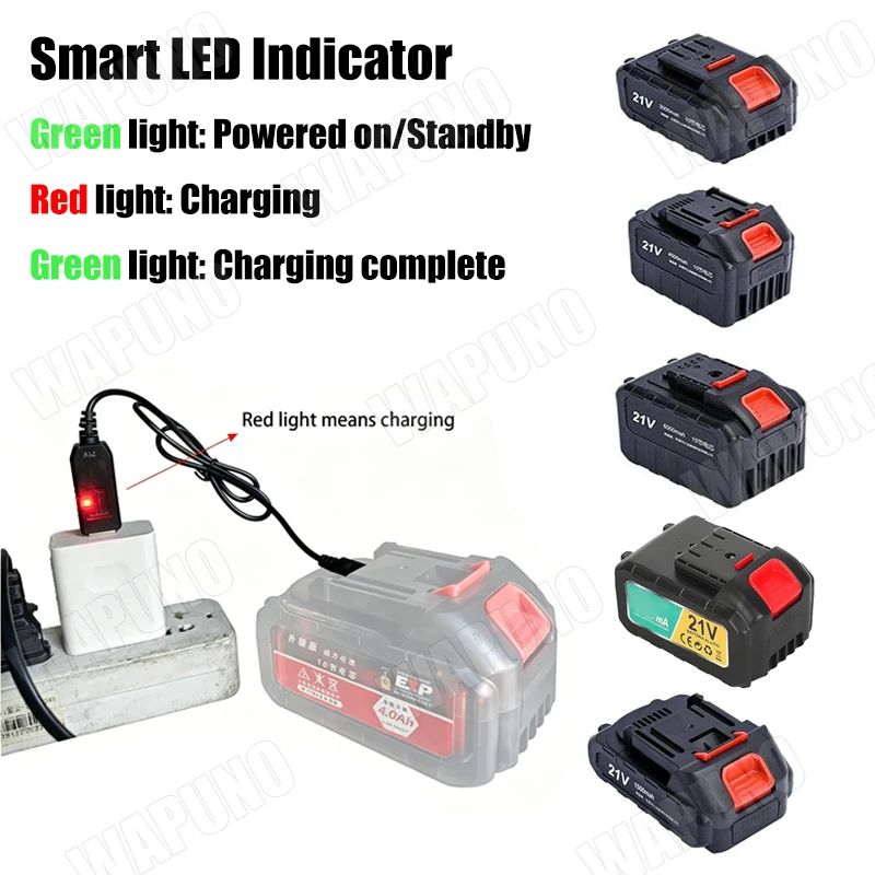 Upgraded USB 5V to 21V Boost Charging Cable 0.3A MAX Li-ion Battery Charger Adapter with 5.5x2.5mm DC Plug LED Indicator