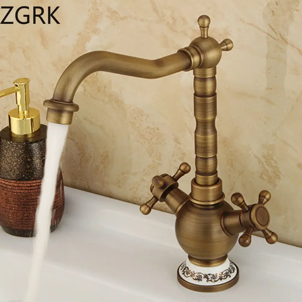 Bathroom Basin faucet Double Handle Cold and Hot Water Taps Single Hole Brass Mixer Faucet Torneira Banheiro Vintage