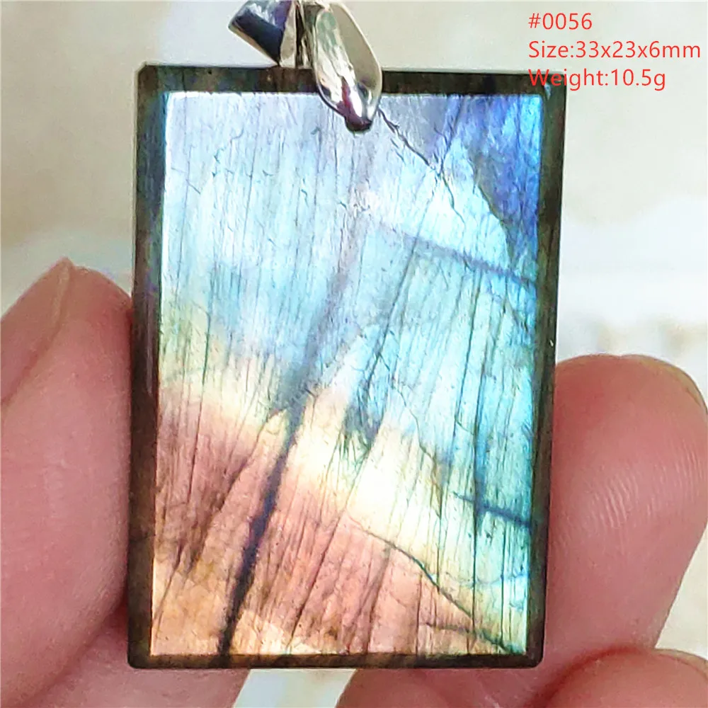 Natural Blue Light Labradorite Pendant Jewelry Women Men Purple Labradorite Rectangle Necklace AAAA
