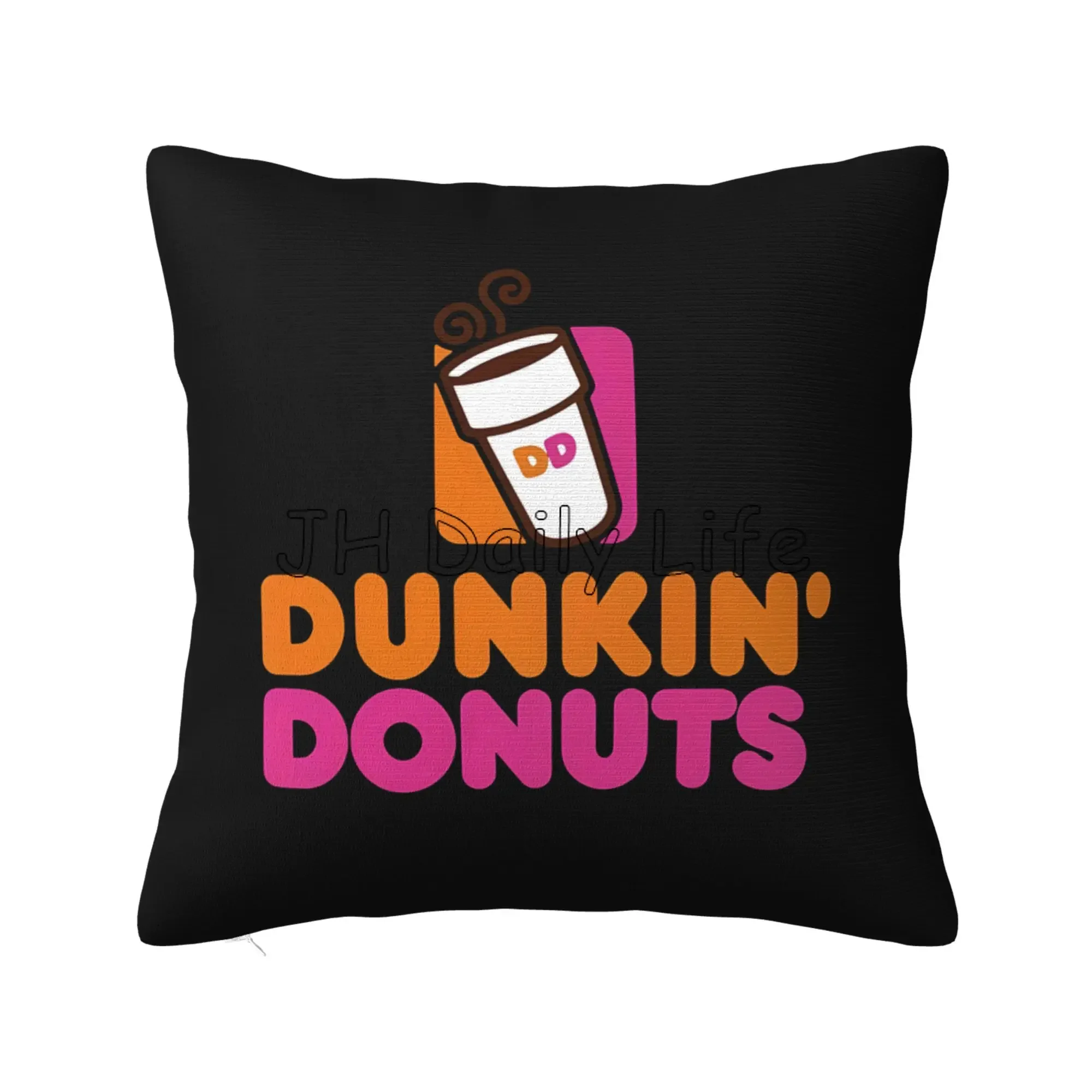 Funda de almohada cuadrada con estampado de Donuts Dunkin, funda de almohada suave y acogedora para el hogar, sofá cama, decoración de coche, funda de cojín de 18x18 pulgadas