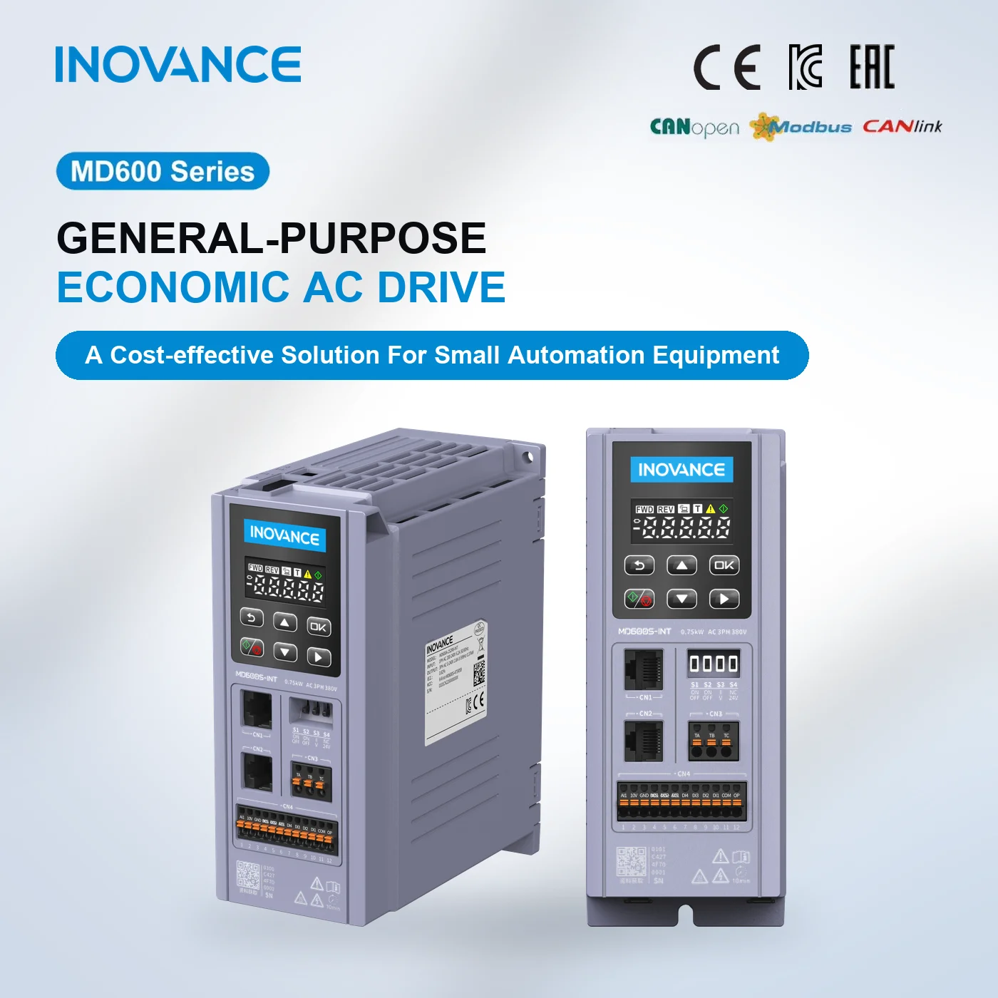 General-Purpose Compact AC Drive 1PH 3PH 200V 240V 380V 480V INOVANCE MD600 for Small Industrial Automation