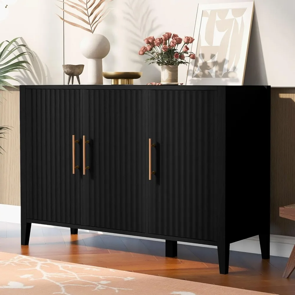 48 inches sideboard with storage space with door and gold handle, wooden modern sideboard trim cabinet, cutlery storage cupboard