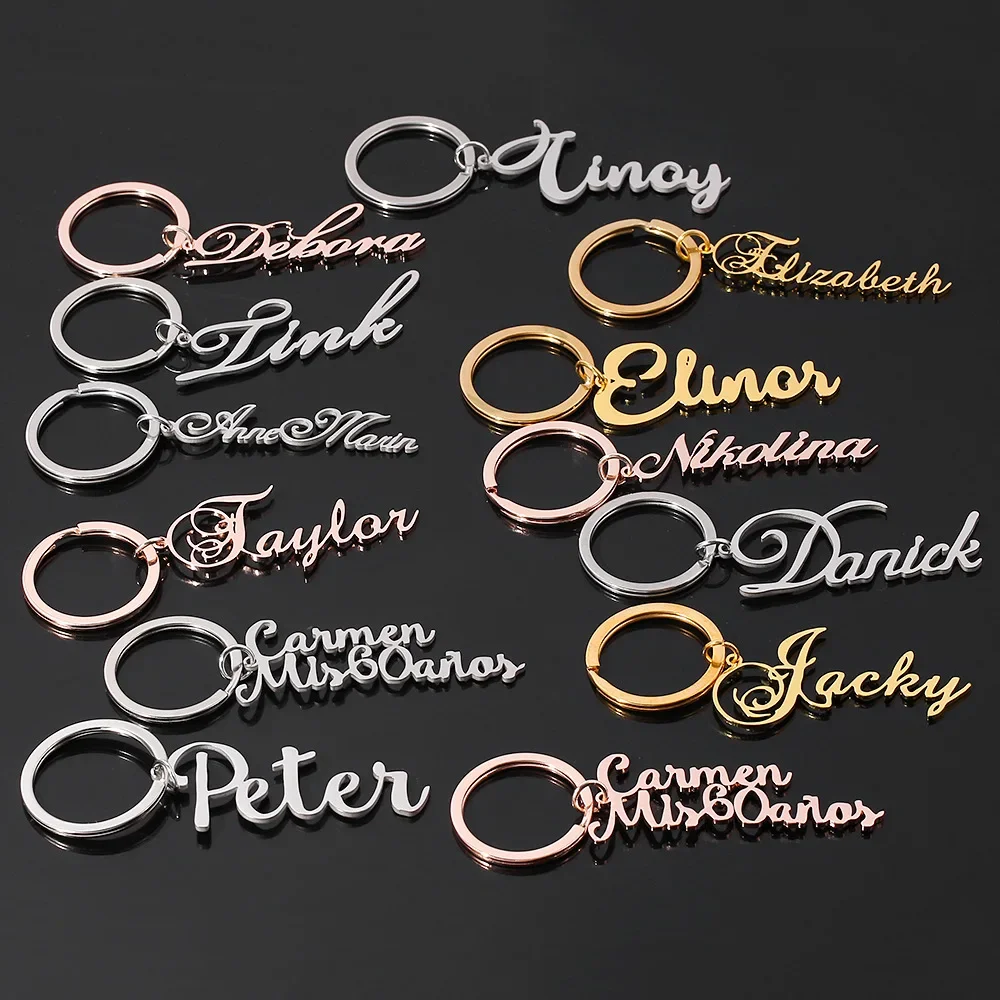 Personalized Custom Women Name Letter Keyring Unique Stainless Steel Key Chain For Man Customize Keychain Jewelry Gifts New