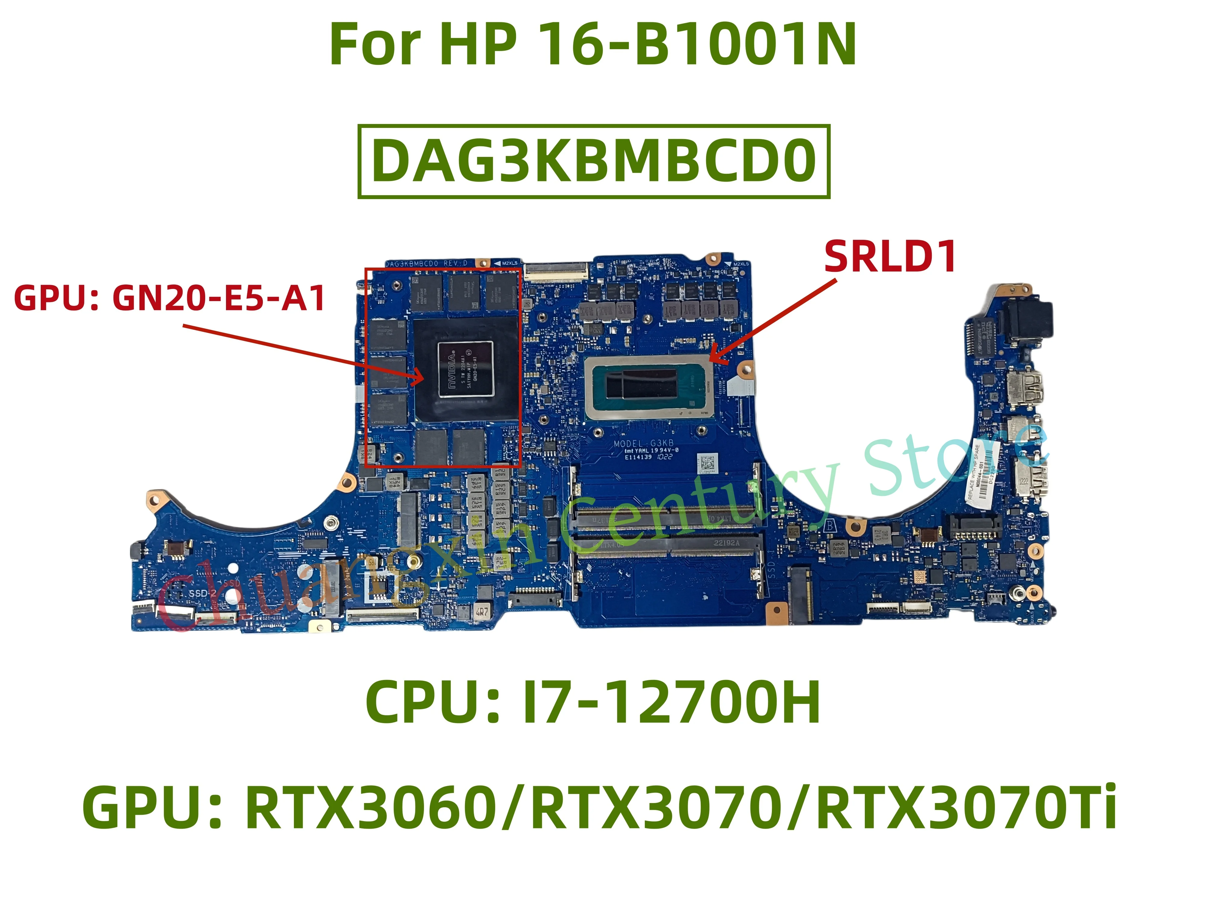 DAG3KBMBCD0 motherboard is suitable for HP 16-B1001N laptops with CPU: I7-12700H GPU: RTX3060/RTX3070/RTX3070Ti 6GB/8GB 100%