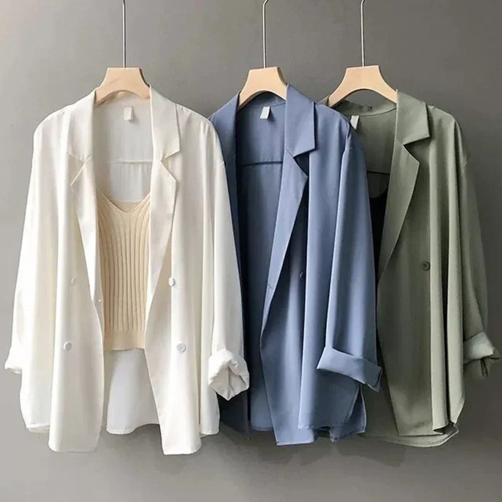 Blazers femininos verão lapela manga cheia ternos elegante trabalho ol blazer fino jaquetas de escritório casual sólido casacos negócios casaco superior