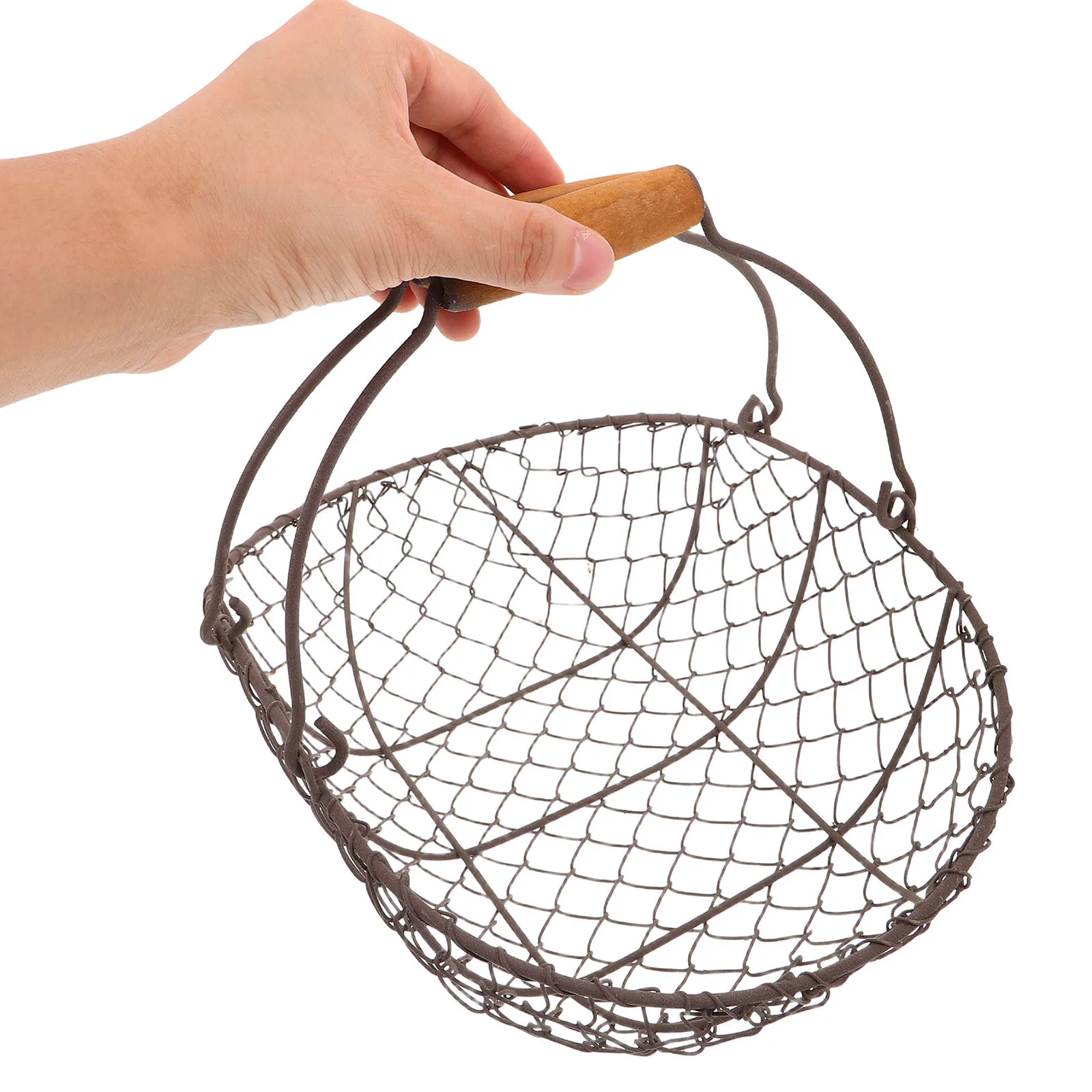 

Iron Fruit Basket Boat-Shaped Wire Storage Organizer With Wooden Handle Metal Basket For Kitchen Pantry