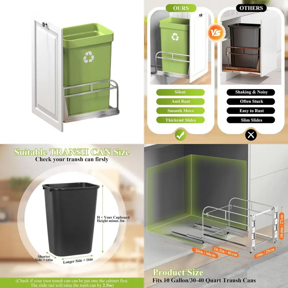 

Выдвижной мусорный бак на шкафу, с мягким закрыванием, подходит для до 40 Qt, органайзер для кухонной мойки