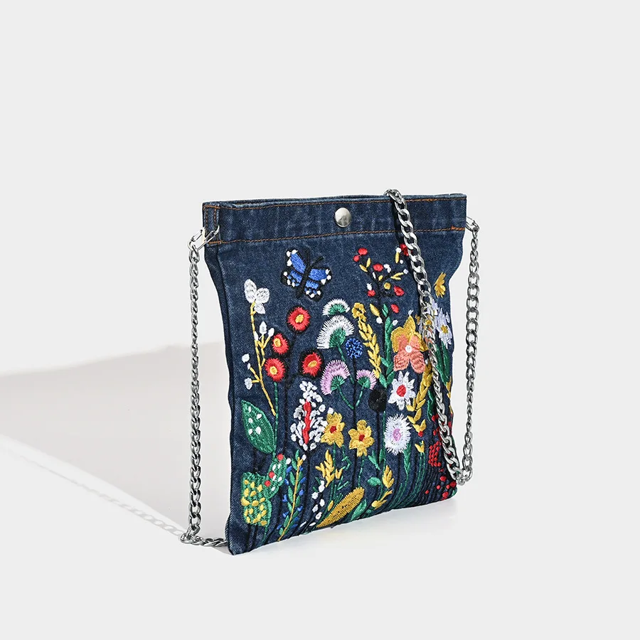 Embroidered Denim Bag Street Personality Trend Flower Three-dimensional Storage Bag Design Sense Shopping Storage Bag