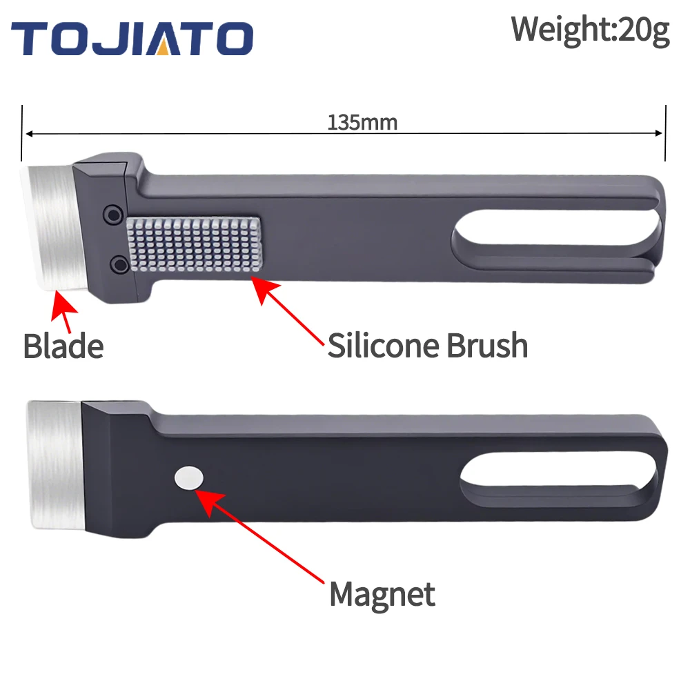 TOJIATO 3D Printer Cleaner Scraper With Nozzle Brush 2-in-1 Tool SK5 Steel HotBed Shovel, for Bambu Lab Creality PEI Build Plate