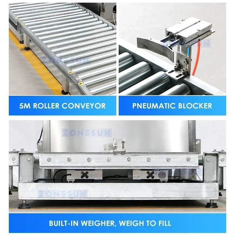 ZONESUN 50L pompe à engrenages de remplissage de tambour à haut débit huile liquide pesage Machine de remplissage convoyeur à rouleaux ZS-YTW250L