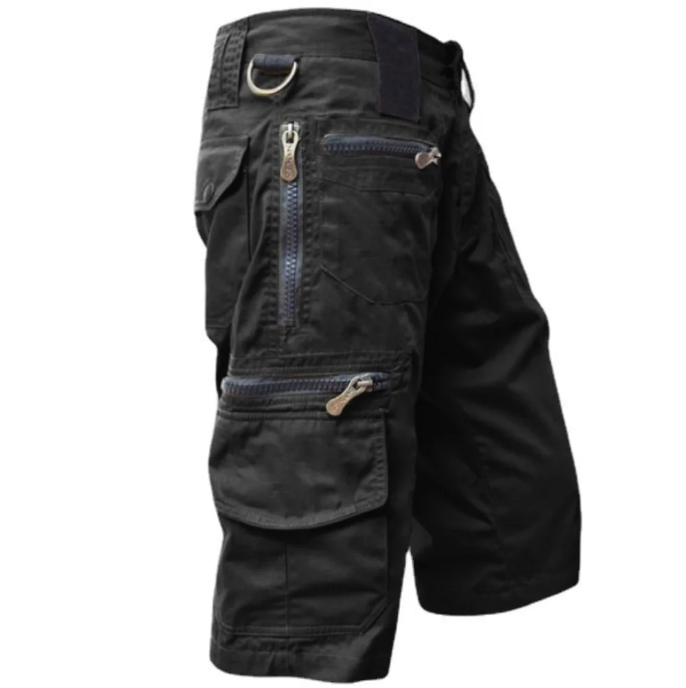 Workwear Shorts Men\'s Multiple Pockets Medium Shorts Summer Thin Loose Cropped Pants