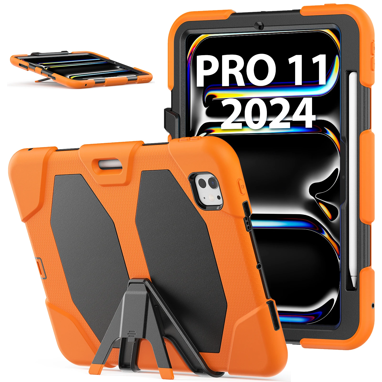 For IPad Air 11 2024 M2 Pro 11 2024 A2899 A2900 A2902 A2837 A3006 Case with Shoulder Strap Shockproof for Kids Safe Stand Cover