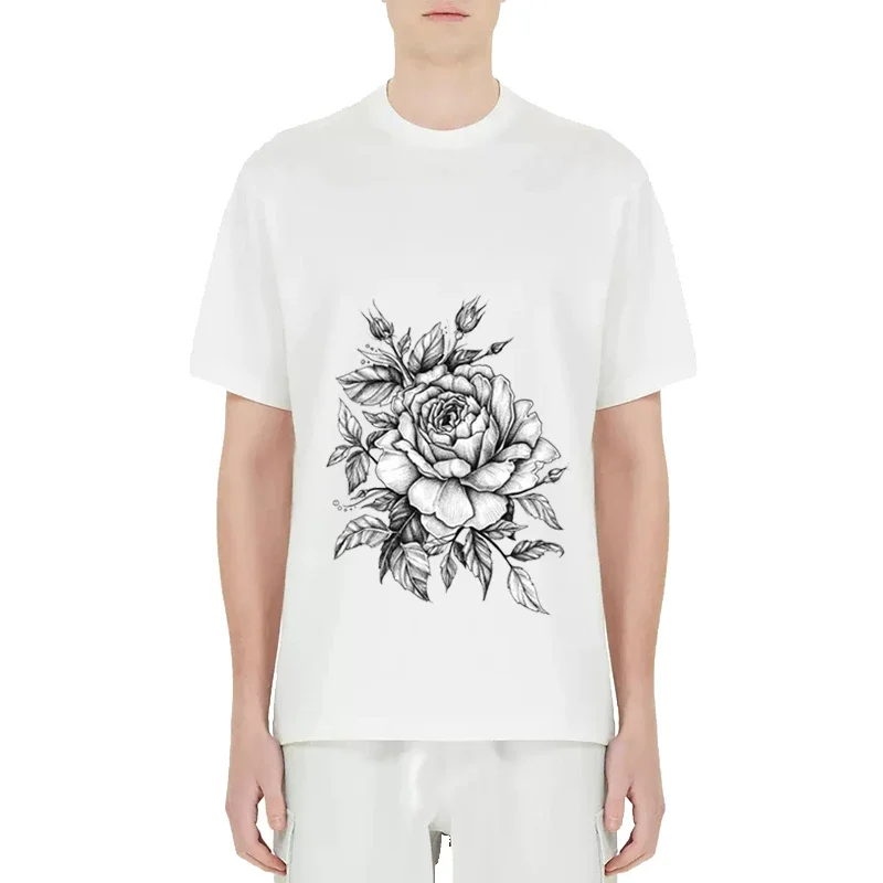 

Summer Men's T-shirt Plant Flower Sketching Printing Premium Casual Short Sleeve Tops For Men and Women,YAMAMOTO-Style