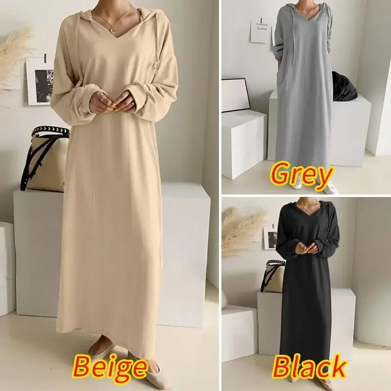 

Long Sleeved Dress Casual Autumn Hooded Collar Drawstring Loose Women Dresses Elegant Women Office Lady Elegant Vestidos