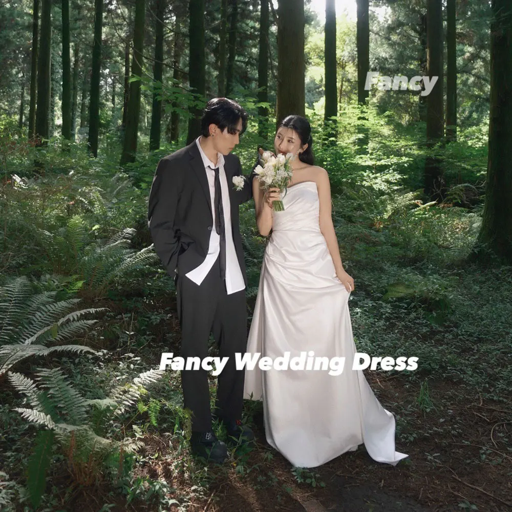 Fancy Elegant A Line Korea Wedding Dress Sweetheart Soft Satin Forest Bridal Dress Back Corset Customized