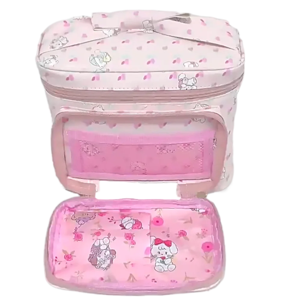 New PU Makeup Bag Large Capacity Portable Toiletry Bag Square Shape Cute Cartoon Print Storage Bag