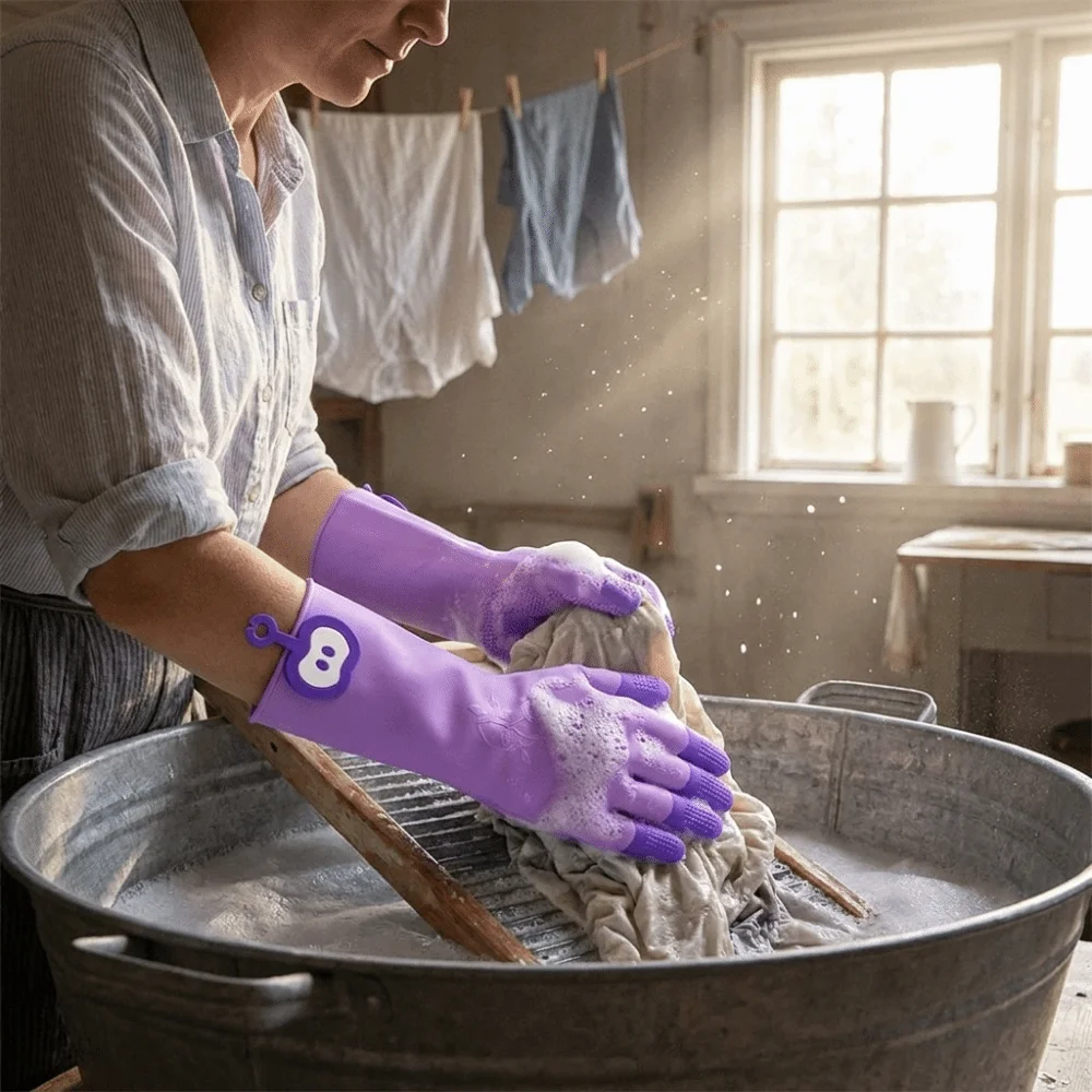 Comfortable Waterproof Dishwashing Gloves Non-Slip Tear-resistant Cleaning Gloves Hanging Cartoon Latex Gloves Dishwashing