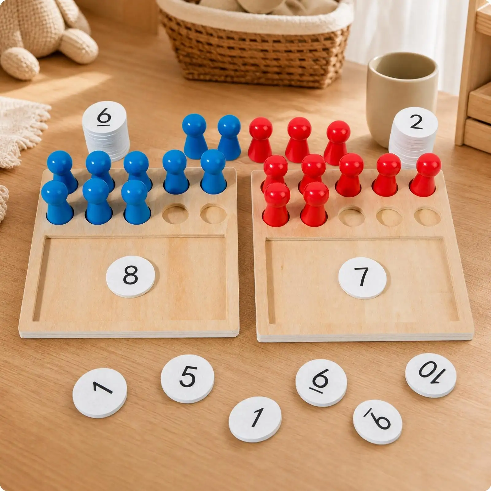 Wooden Number Board Puzzle for Kids Math Educational Toy Counting Discs Preschool Learning Tool