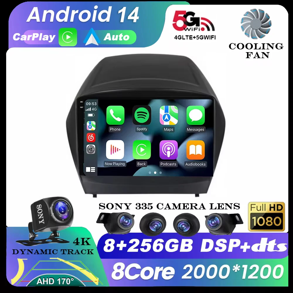 

Автомагнитола 2DIN, Android 14, 4G, мультимедийный видеоплеер для Hyundai Tucson 2 LM IX35 2009-2015, GPS-навигация Carplay BT DSP