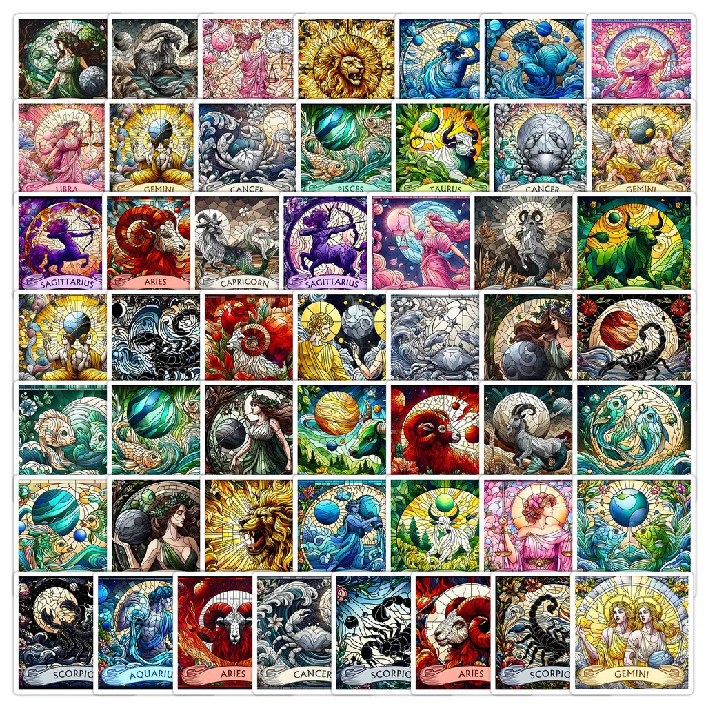 50 adesivi graffiti zodiacali - Decorazioni impermeabili per tazze d'acqua e telefoni, design costellazione fai-da-te (negozio anime mondo)