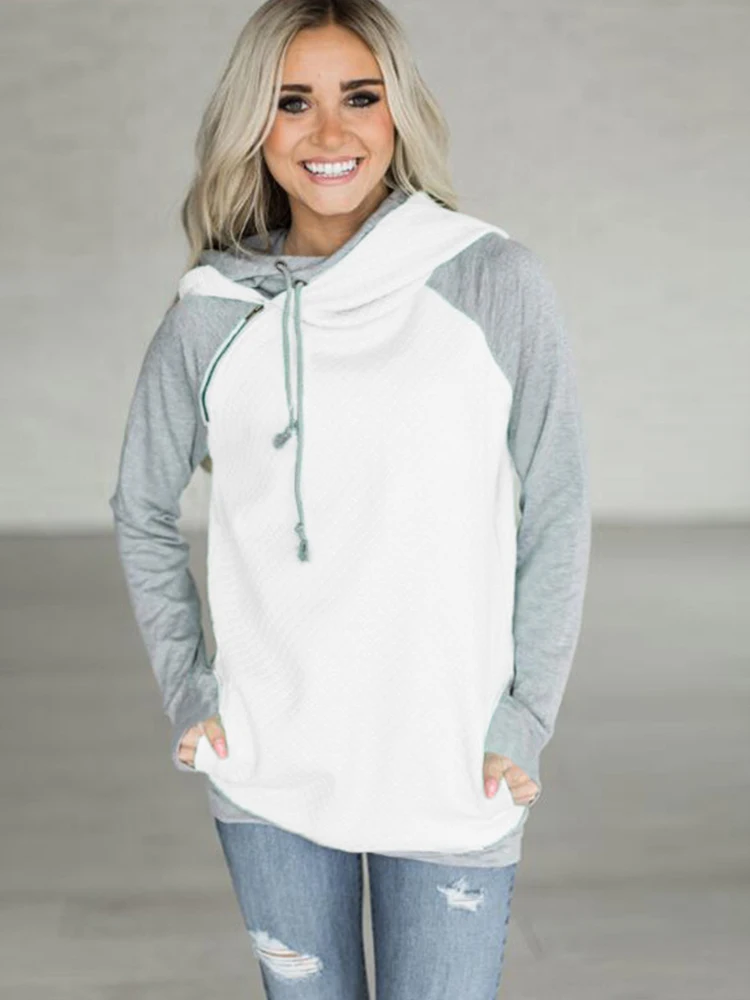 Sudadera elegante con capucha para mujer, jersey de manga larga con bolsillo, mezcla de algodón, Otoño, 2024