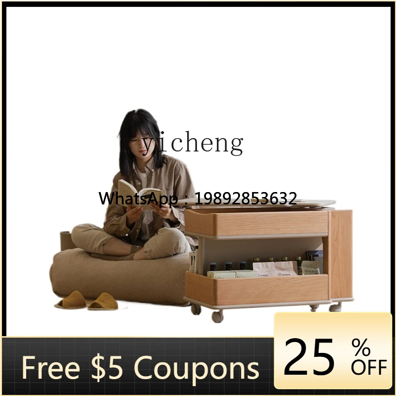 

ZC Small Apartment Solid Wood Lifting Tea Table Living Room Home Multi-Functional Mobile Side Cabinet
