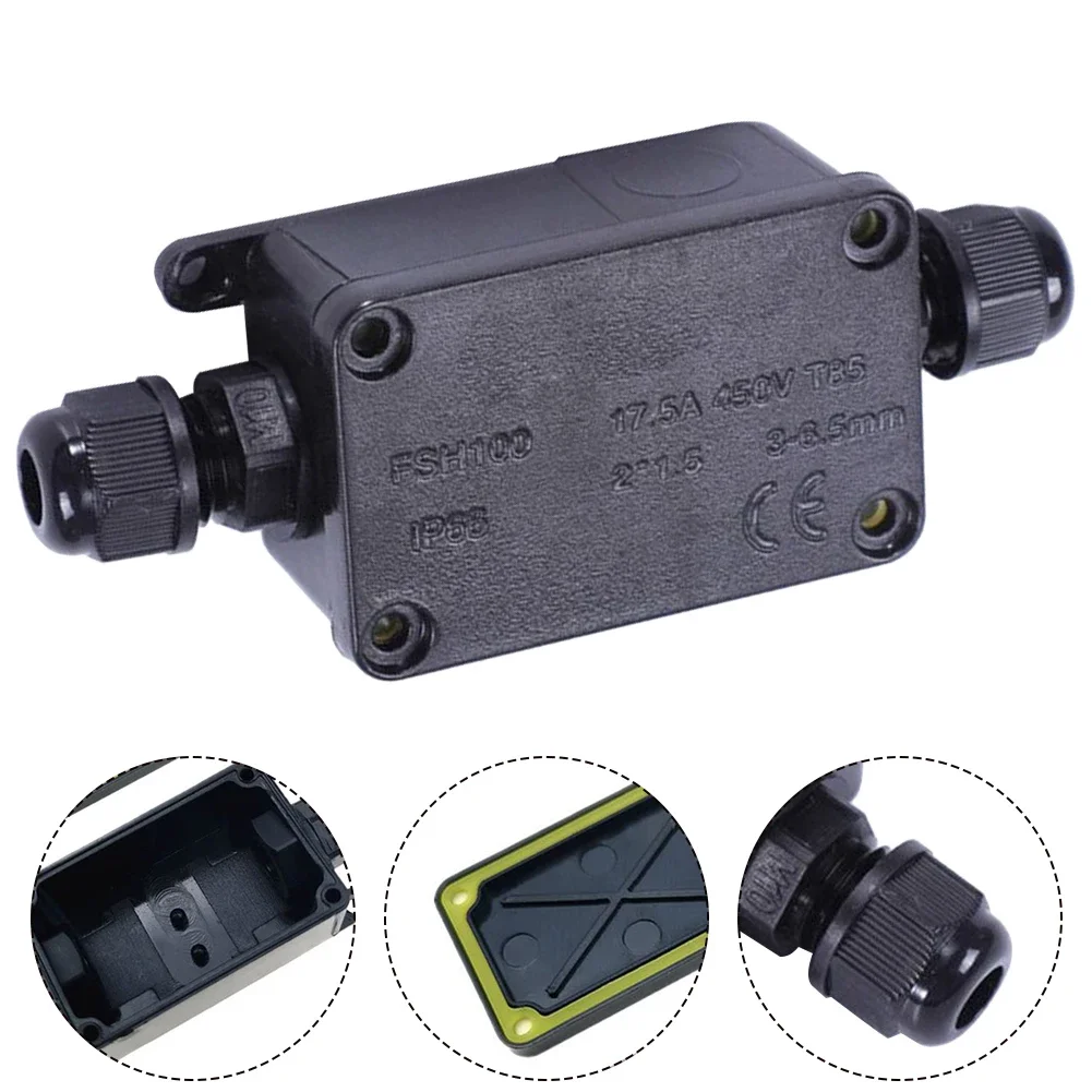 2 Way Outdoor Junction Box Waterproof IP65 Cable Connector PC Junction Box 240V Black 240-450V Electrical Supplies Solar Parts