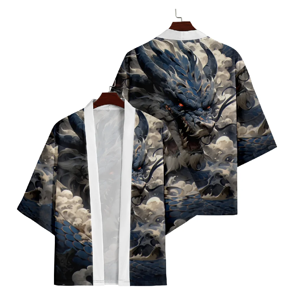 

Dragon Print Japanese Kimono Streetwear Men Women Cardigan Haori Beach Plus Size 3XL 4XL 5XL 6XL Asian Clothing